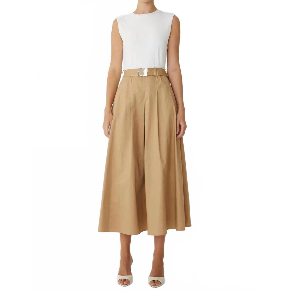 NEW JS71 two tone midi dress with belt in beige/white